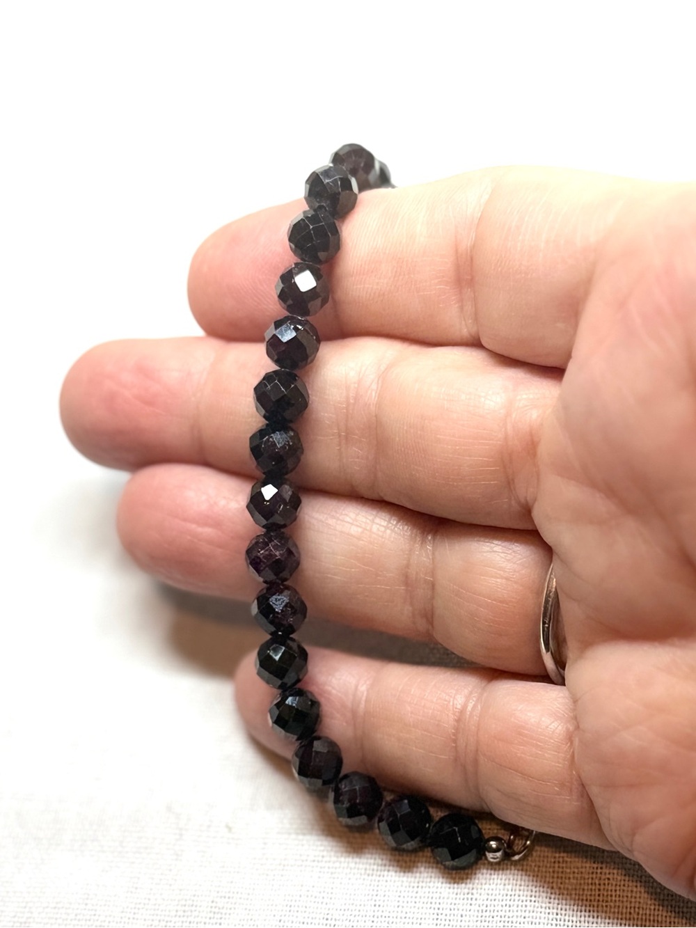 Faceted Garnet Hand Crafted Bracelet - Deep Garnet Red - 8” - Picture 4 of 4